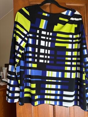 Worthington Geometric Print Long-Sleeve Blouse in Black, Blue, White, Lime